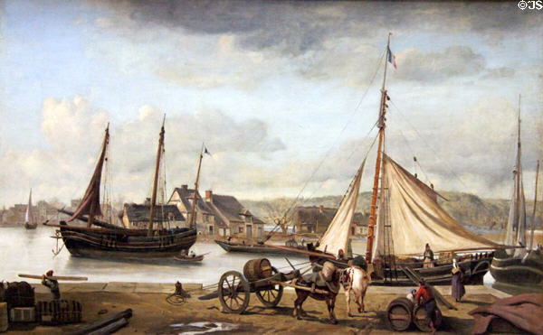 Port of Rouen painting (1834) by Camille Corot at Rouen Museum of Fine Arts. Rouen, France.