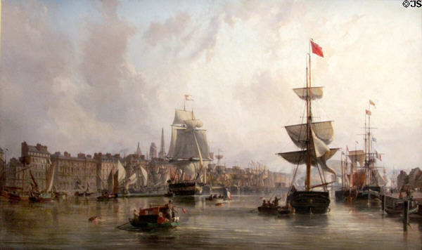 Port of Rouen painting (1855) by Charles-Louis Mozin at Rouen Museum of Fine Arts. Rouen, France.