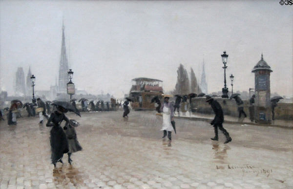 Corneille Bridge of Rouen in rain painting (1891) by Léon Jules Lemaître at Rouen Museum of Fine Arts. Rouen, France.
