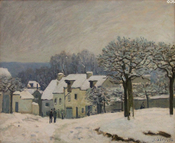 Place du Chenil à Marly in snow painting (1876) by Alfred Sisley at Rouen Museum of Fine Arts. Rouen, France.