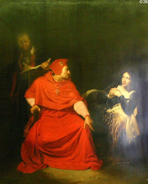 Joan of Arc interrogated in prison by Cardinal of Winchester painting (1824) by Paul Delaroche at Rouen Museum of Fine Arts. Rouen, France.