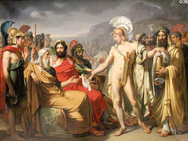 Achilles giving Nestor prize of wisdom painting by Joseph-Désiré Court at Rouen Museum of Fine Arts. Rouen, France.
