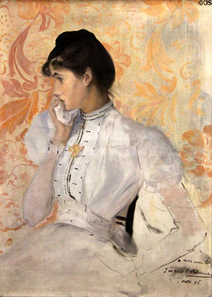 Young woman in white painting (1886) by Jacques-Emile Blanche at Rouen Museum of Fine Arts. Rouen, France.