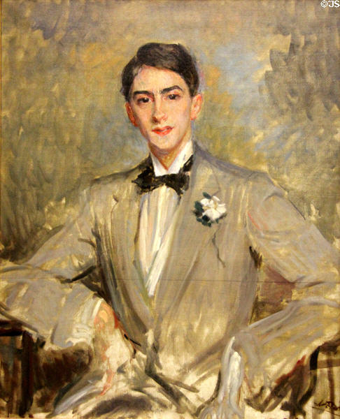 Study of portrait of Jean Cocteau painting (1912) by Jacques-Emile Blanche at Rouen Museum of Fine Arts. Rouen, France.