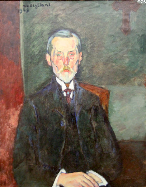 Portrait of Jean-Baptiste Alexandre with crucifix (1909) by Amedeo Modigliani at Rouen Museum of Fine Arts. Rouen, France.