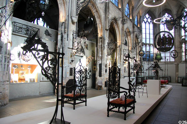 Antique ironwork hanger & chairs at Wrought Iron Museum. Rouen, France.
