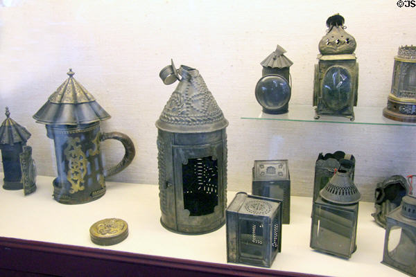Collection of antique metal lanterns at Wrought Iron Museum. Rouen, France.