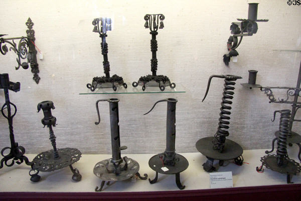 Adjustable height candle sticks (16thC) from France at Wrought Iron Museum. Rouen, France.