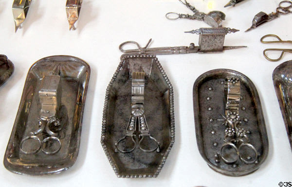 Candle wick trimmers & trays from France at Wrought Iron Museum. Rouen, France.