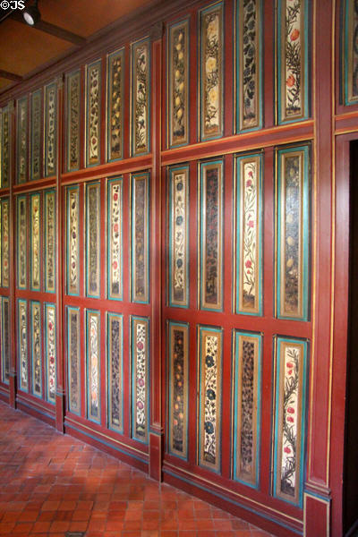 Painted wooden wall panels (17thC) moved from Abbey of St Amand at Rouen Ceramic Museum. Rouen, France.