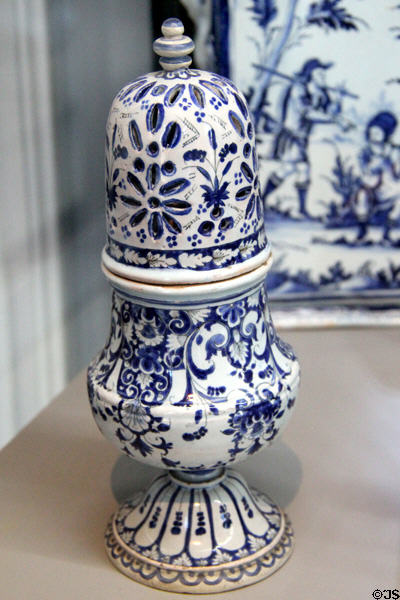 Earthenware caster (start 18thC) from Rouen at Rouen Ceramic Museum. Rouen, France.