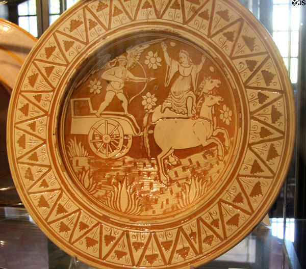 Triumph of Love earthenware plate (15thC) from Northern Italy at Rouen Ceramic Museum. Rouen, France.
