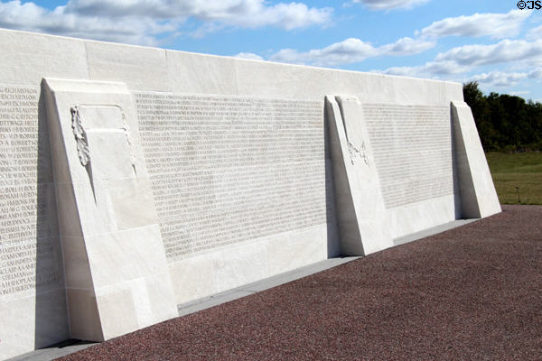 Names of Canadian World War I dead carved on base of Vimy Ridge Memorial. Vimy, France.
