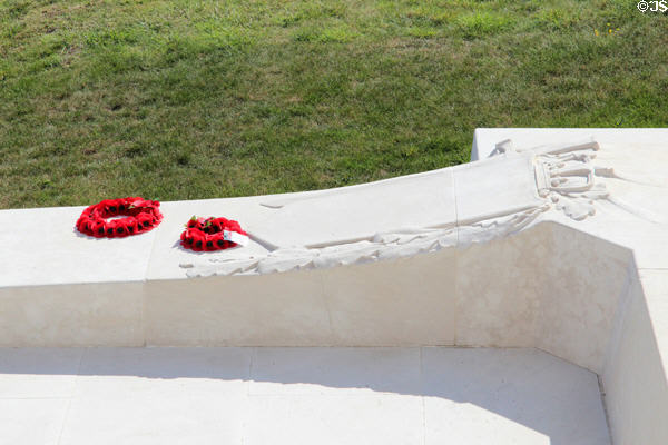 Rings of poppies left at Vimy Ridge Memorial. Vimy, France.