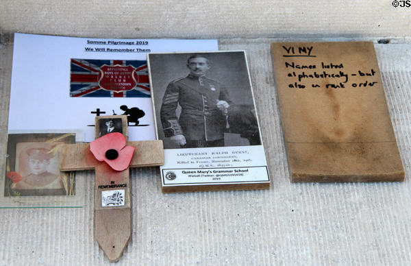 Individual remembrances at Vimy Ridge Memorial. Vimy, France.