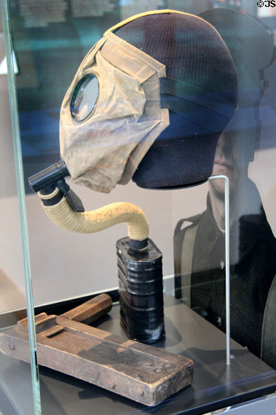 Gas mask & warning rattle at Vimy Ridge Memorial. Vimy, France.