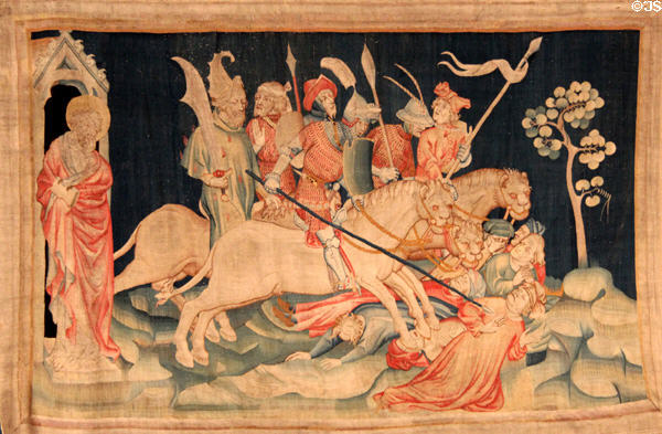 Myriad horsemen from Apocalypse Tapestry at Angers Chateau. Angers, France.