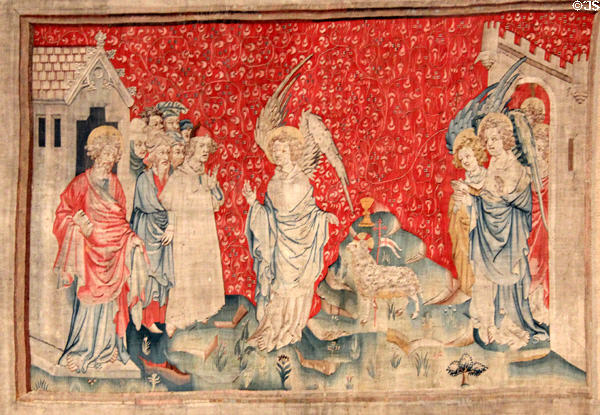 Third angel & Lamb from Apocalypse Tapestry at Angers Chateau. Angers, France.