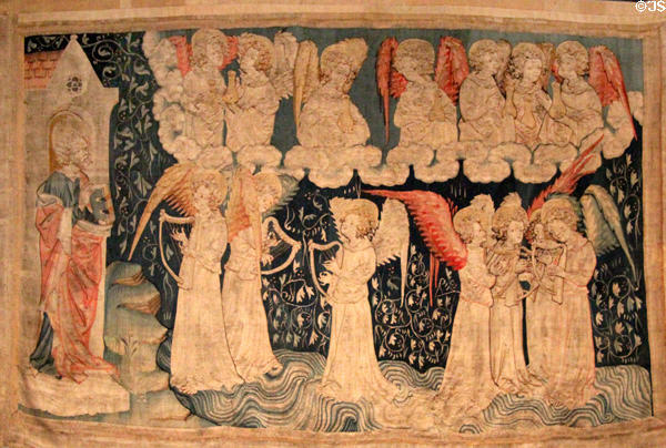 Seven last plagues & harps of God from Apocalypse Tapestry at Angers Chateau. Angers, France.