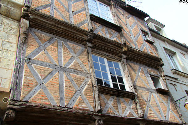 Half-timbered facade on ancient building in Angers old town. Angers, France.