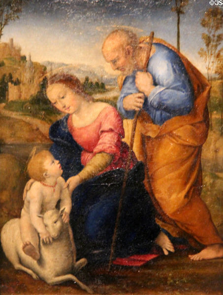 Holy Family with Lamb painting (1st quarter 16thC) attib. to Raphael's workshop. Angers, France.