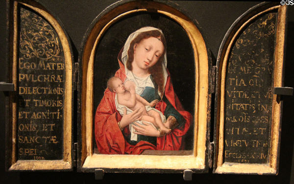 Nursing Virgin painting (c1520) by unknown Flemish painter at Angers Fine Arts Museum. Angers, France.