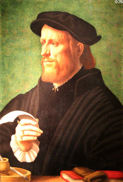 Portrait of a Man (16thC) by unknown, likely Dutch, painter at Angers Fine Arts Museum. Angers, France.