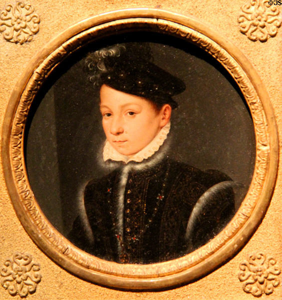 Portrait of Young King Charles IX (c1565-1570) from workshop of François Clouet at Angers Fine Arts Museum. Angers, France.
