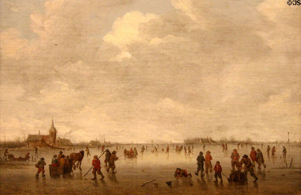 View of Flanders in Winter painting (1653) by unknown at Angers Fine Arts Museum. Angers, France.
