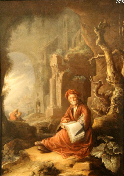 Philosopher in Countryside painting (mid 17thC) by Van Staveren at Angers Fine Arts Museum. Angers, France.
