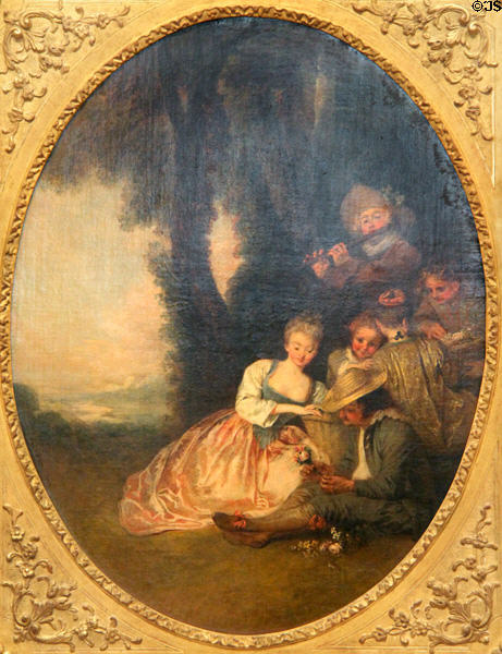 The Awaited Proposal painting (c1716) by Jean-Antoine Watteau at Angers Fine Arts Museum. Angers, France.