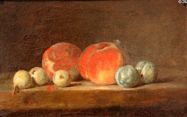 Peaches & Plums painting (1764) by Jean Siméon Chardin at Angers Fine Arts Museum. Angers, France.