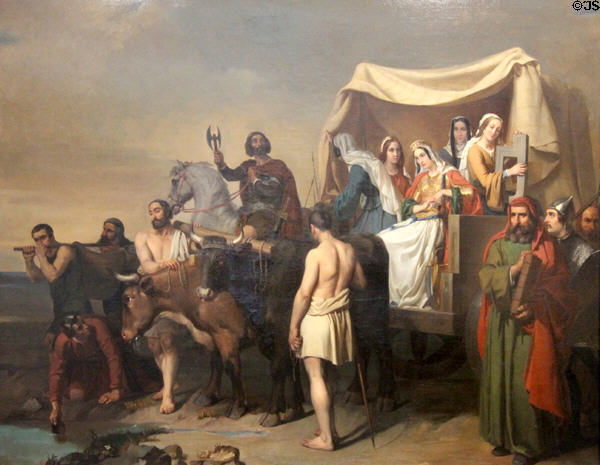 Clotilde proposed to by Clovis is brought by Aurélien, ambassador of the Prince painting (1837) by Henri de L'Étang at Angers Fine Arts Museum. Angers, France.