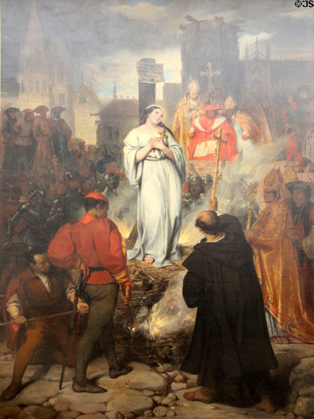 Death of Joan of Arc painting (1866) by Eugène-Marie-François Devéria at Angers Fine Arts Museum. Angers, France.
