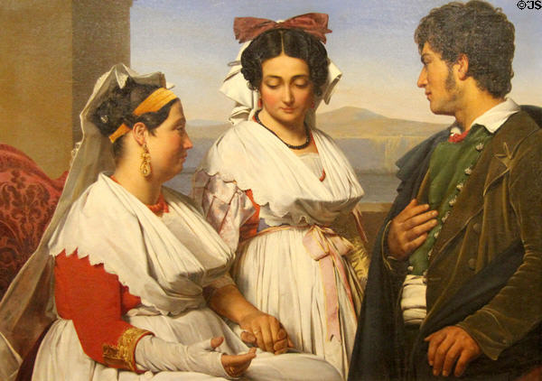 Proposal of Marriage; in native dress of Albano people near Rome painting (1825) by Guillaume Bodinier. Angers, France.