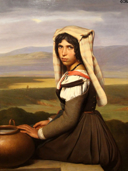 Young Italian Woman at the Spring painting (c1835-40) by Guillaume Bodinier at Angers Fine Arts Museum. Angers, France.