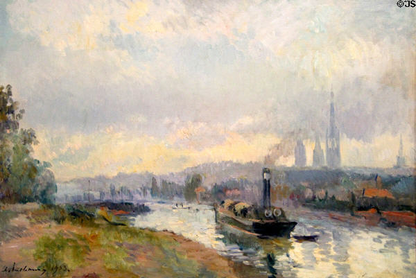 Tug Boats at Rouen painting (1903) by Albert Lebourg at Angers Fine Arts Museum. Angers, France.