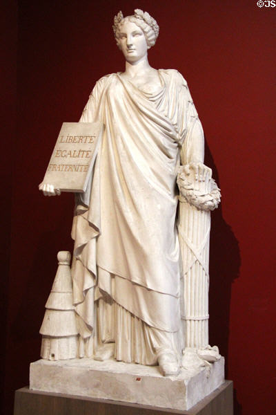 Plaster statue of female representing Liberty, Equality, Fraternity (1848) by Ferdinand Taluet at Angers Fine Arts Museum. Angers, France.