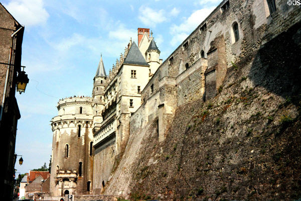 Northern facade & defensive walls of Chateau Royal of Amboise. Amboise, France.