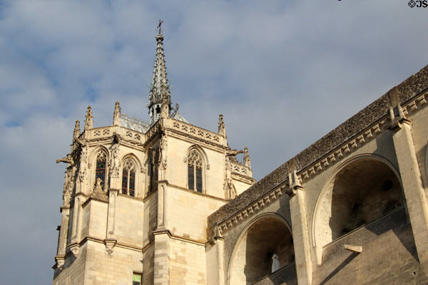 Spire & towers of St Hubert's Chapel at Chateau Royal of Amboise. Amboise, France.