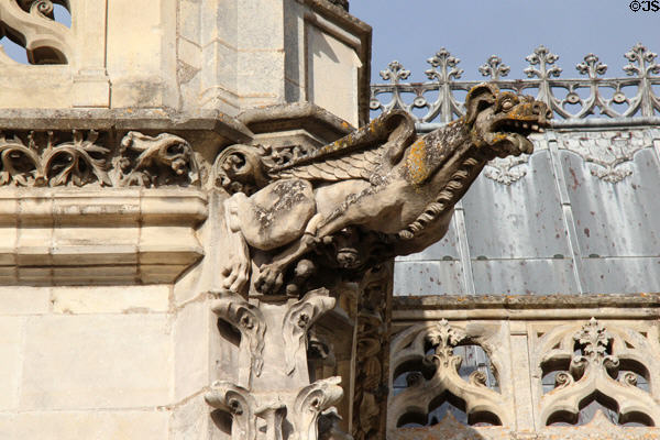 Ornately carved gargoyle on St. Hubert's Chapel at Chateau Royal of Amboise. Amboise, France.