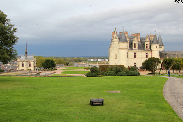 Naples Terrace with robot lawn mower at Chateau Royal of Amboise. Amboise, France.