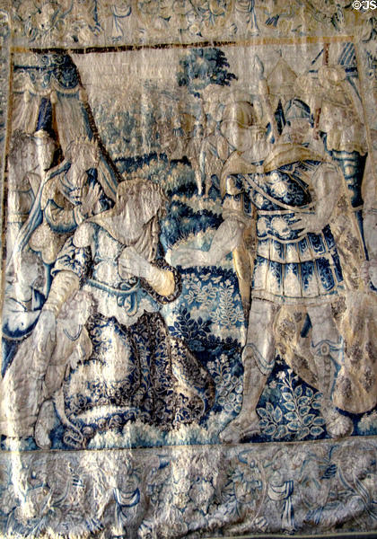 Flemish tapestry (late 16thC) depicting family of Darius paying homage to Alexander the Great in Drummers' Room of Royal Lodge at Chateau Royal of Amboise. Amboise, France.