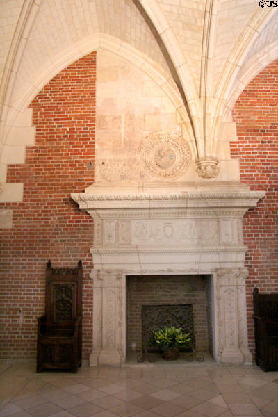 Fireplace in Council Chamber in Royal Lodge at Chateau Royal of Amboise. Amboise, France.