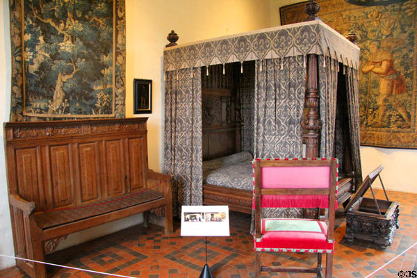 King's bedchamber used by François I, Henri II & Catherine de Medici in Royal Lodge at Chateau Royal of Amboise. Amboise, France.