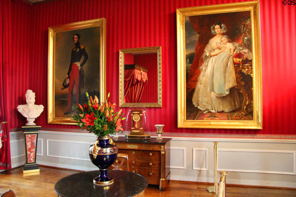 Portraits of Ferdinand-Philippe, Duke of Orléans & his wife Duchess Helene de Mecklenburg-Schwerin paintings (1st half 18thC) by Franz Xaver Winterhalter in Orléans bedroom in Royal Lodge at Chateau Royal of Amboise. Amboise, France.
