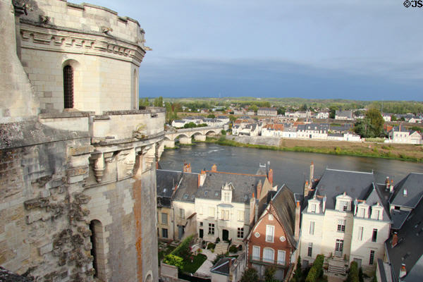 Loire River & Amboise heritage dwellings viewed from Royal Chateau of Amboise. Amboise, France.