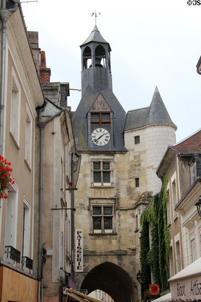 Clock tower (14C) spanning what was once main street. Amboise, France.