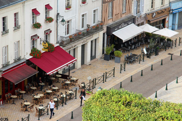 Cafés & shops along street below Royal Chateau of Amboise. Amboise, France.