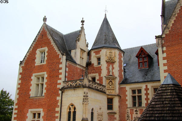 Roofline with corner tower containing a spiral staircase at Château de Clos Lucé. Amboise, France.